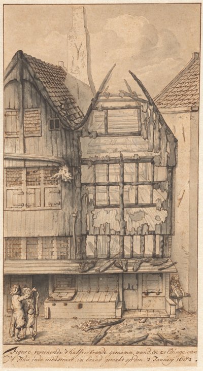 Deux maisons brûlées dans la Oude Nieuwstraat, 1682 - Jan van der Heyden