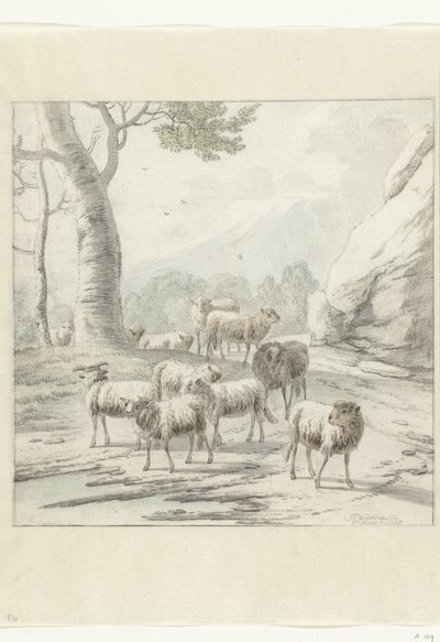 Paysage avec un troupeau de moutons près d