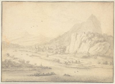 Paysage fluvial montagneux avec bateaux - Jan van der Meer (II)