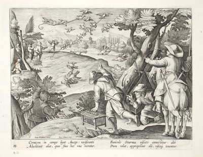 Chasseurs attrapant des corbeaux, illustration de 