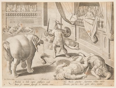 Un soldat romain combattant un des éléphants d