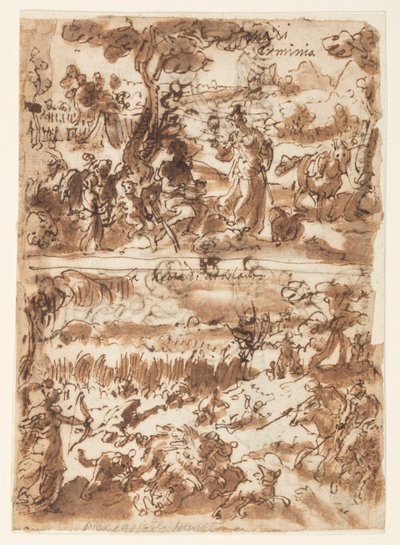 En haut : Erminia et le berger ; En bas : Atalante chassant le sanglier de Calydon - Jan van der Straet, called Stradanus