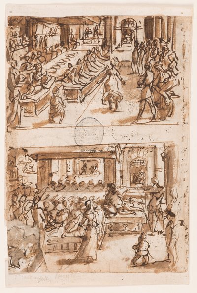 Danse de Salomé ; Verso, en haut : Interprétation du deuxième rêve du roi Nabuchodonosor par Daniel, dessin préliminaire pour "Spiritus Consilii" (L