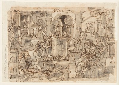 Recto : Invention de la distillation, conception préliminaire pour "Distillatio," planche 7 de la série d