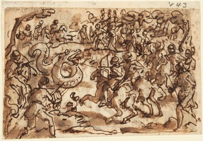 Recto : Le consul romain Attilius Regulus combattant un serpent africain géant, de l