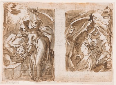 Recto : Deux vues de Judith tuant Holopherne ; Verso : Fontaine à Fiesole - Jan van der Straet, called Stradanus