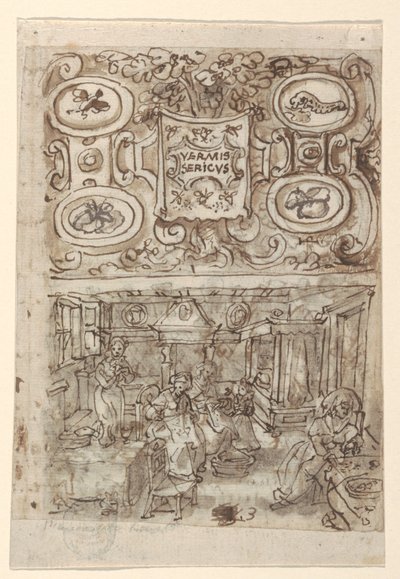Recto, en haut : Conception préliminaire pour la page de titre de Vermis Sericus ("L