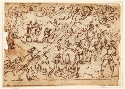 Page de carnet de croquis ; Scène de chasse - Jan van der Straet, called Stradanus