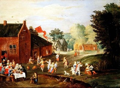 Paysans festoyant dans un village - Jan van the Elder Kessel