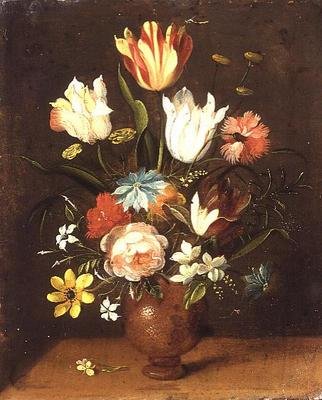 Tulipes, roses, œillets et autres fleurs dans un vase - Jan van the Elder Kessel