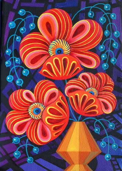 Fleurs rouges avec baies, 2016 - Jane Tattersfield