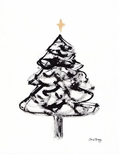 Arbre de Noël avec encre Sumi et croix dorée, vers 2021 - Janel Bragg
