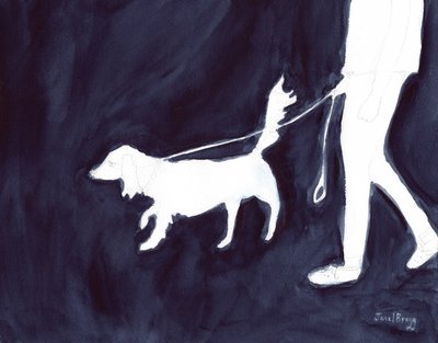 Femme promenant un chien sur Commercial Avenue, vers 2021 - Janel Bragg