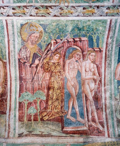 Église fortifiée de Hrastovlje, Église de la Trinité, Adam et Ève expulsés du Paradis (1490) (détail) - Janez Kastav