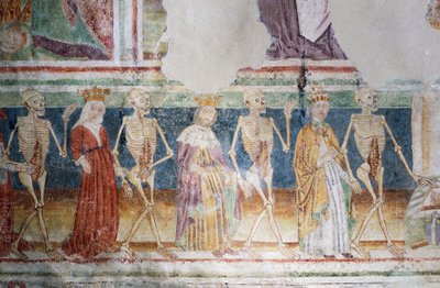Église fortifiée de Hrastovlje, Église de la Trinité, La Mort accompagnant le Pape et la Reine, Danse macabre (1490), détail des fresques de Janez Iz Kastva, Slovénie - Janez Kastav