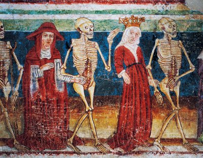 Église fortifiée de Hrastovlje, Église de la Trinité, La Mort accompagnant la Reine et le cardinal, Danse Macabre (1490), détail des fresques par Janez Iz Kastva, Slovénie - Janez Kastav