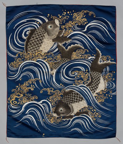 Couverture de cadeau (Fukusa) avec carpe dans les vagues - Japan, Meiji period