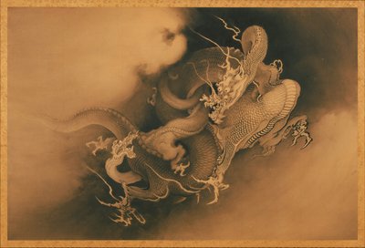 Deux dragons dans les nuages - Japanese Kanō Hōgai