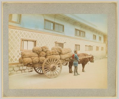 Homme avec bœuf et charrette, Japon - Japanese Photographer