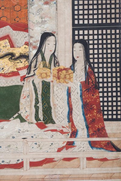 (détail) Printemps au Palais, paravent à six panneaux du Conte de Genji, c.1650 - Japanese School
