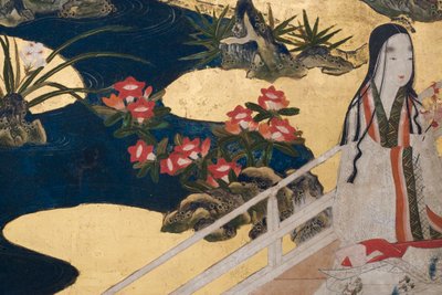 (détail) Printemps au Palais, paravent à six panneaux du Conte de Genji, c.1650 - Japanese School