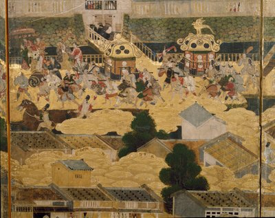 Détail de Vues dans et autour de Kyoto (Rakuchu rakugai zu), vers 1616-1624 (encre, couleur et feuille d