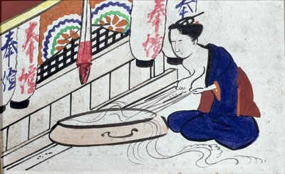 Ema (plaque votive) représentant une femme exprimant du lait - Japanese School