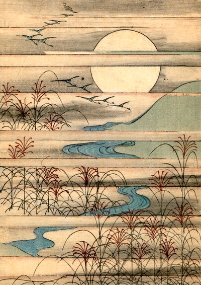 Pleine Lune sur un Paysage Fluvial - Japanese School