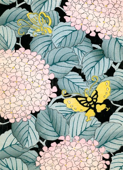 Hortensias et papillons - Japanese School
