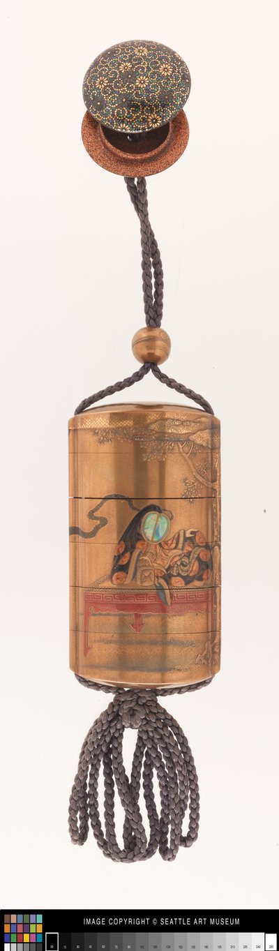 Inro décoré avec une dame de cour, ojime et netsuke - Japanese School