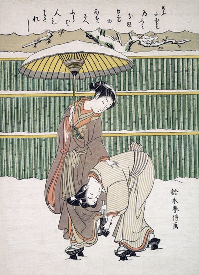 Amoureux japonais marchant dans la neige, publié vers 1768 - Japanese School