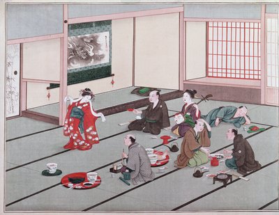 Japonais mangeant, buvant et se divertissant dans une maison de thé - Japanese School