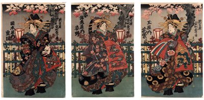 La courtisane Shigeoka de Okamoto-ya ; La courtisane Sugatano de Sugataebi-ya ; La courtisane Hanamurasaki de Tama-ya - Japanese School