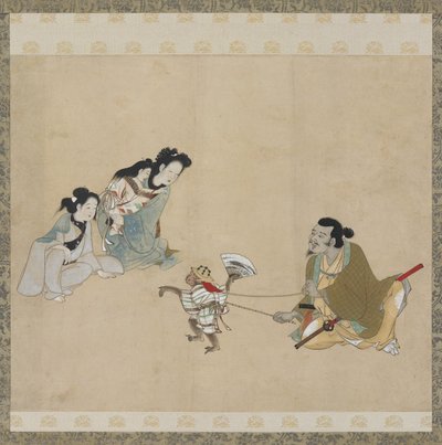 Dresseur de singes et singe exécutant une danse, période Edo - Japanese School