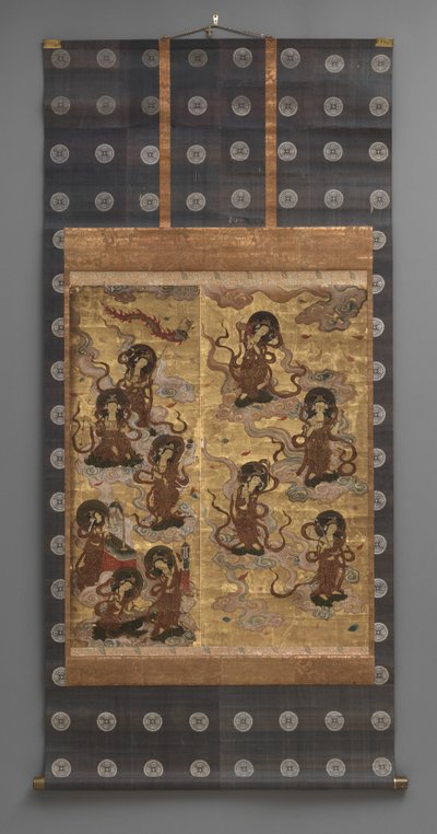 Peinture murale : Descente de vingt-cinq bodhisattvas (assistants de la triade Amitabha), 18e siècle - Japanese School