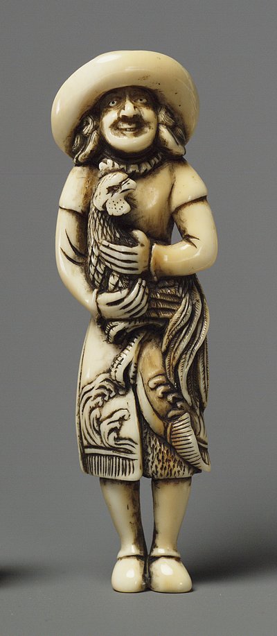 Netsuke modelé comme un étranger avec kirin, 19ème siècle (Ivoire) - Japanese School