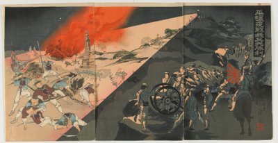 Bataille nocturne à Pingyang, ère Meiji, 1894 - Japanese School