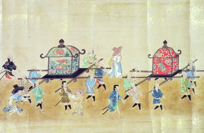 Partie de la sixième ambassade coréenne au Japon lors de la succession de Tokugawa Ietsuna en 1651, peut-être par Kano Masunobu (1625-94) 1655-57 - Japanese School