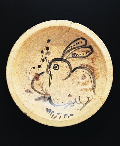 Lapin peint sur une assiette utilisée par les vendeurs de nishin-zara - Japanese School