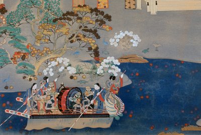 Barque à rames, illustration pour Eiga Monogatari (Histoire de Splendeur), par Akazome Emon, Japon - Japanese School