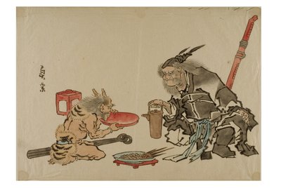 Shoki servant du saké à un démon - Japanese School