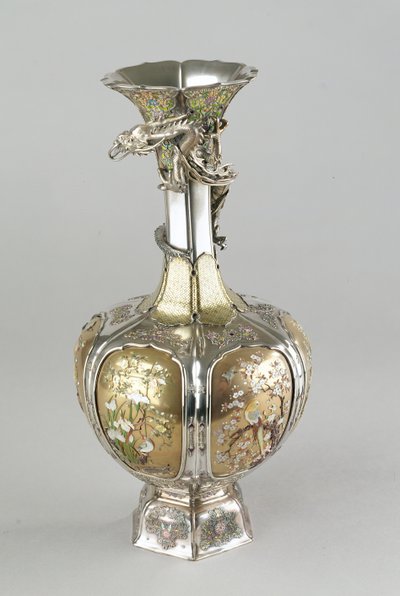 Vase shibayama en argent, doré et émaillé, fin 19e siècle - Japanese School