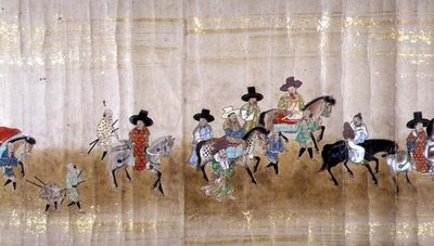 Sixième ambassade coréenne au Japon en Meireki 1 lors de la succession de Tokugawa Ietsuna en 1651, peut-être par Kano Masunobu (1625-94) (détail) - Japanese School