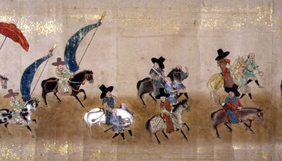 Sixième ambassade coréenne au Japon en Meireki 1 lors de la succession de Tokugawa Ietsuna en 1651, probablement par Kano Masunobu (détail) - Japanese School