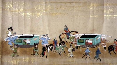 Sixième ambassade coréenne au Japon en Meireki 1 lors de la succession de Tokugawa Ietsuna en 1651, peut-être par Kano Masunobu (1625-94) (peinture sur rouleau) (détail) - Japanese School