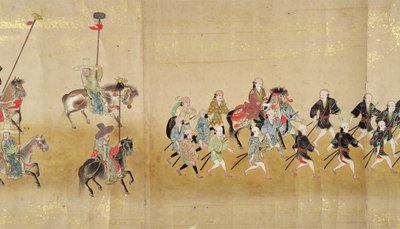 Sixième ambassade coréenne au Japon en Meireki 1 lors de la succession de Tokugawa Ietsuna en 1651, possiblement par Kano Masunobu (1625-94) (peinture sur rouleau) (détail) - Japanese School