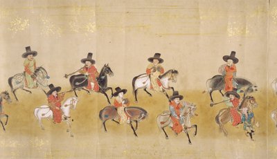 Sixième ambassade coréenne au Japon en Meireki 1 lors de la succession de Tokugawa Ietsuna en 1651, possiblement par Kano Masunobu (1625-94) (peinture sur rouleau) (détail) - Japanese School