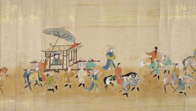 Sixième ambassade coréenne au Japon en Meireki 1 lors de la succession de Tokugawa Ietsuna en 1651, possiblement par Kano Masunobu (1625-94) (peinture sur rouleau) (détail) - Japanese School