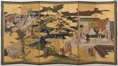 Printemps au palais, paravent à six volets du Conte de Genji, c.1650 - Japanese School