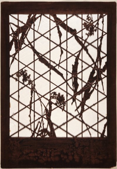 Pochoir : Grains, écorce et branches sur treillis de bambou - Japanese School